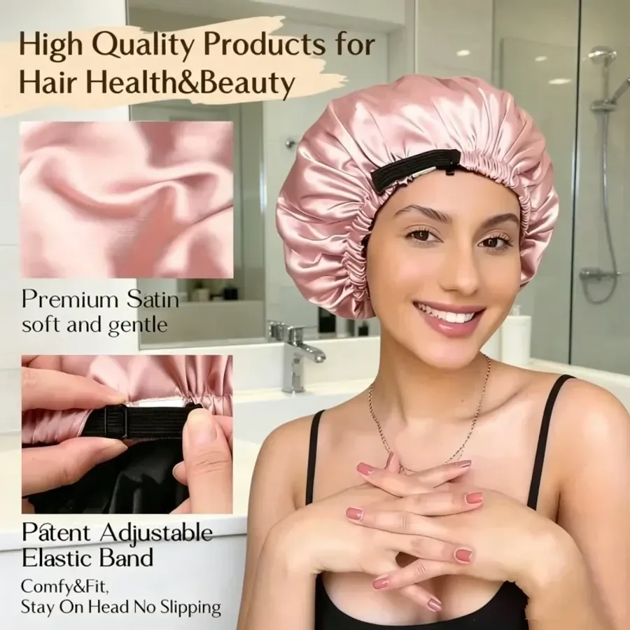Adjustable Double Layer Satin Sleeping Bonnet Reversible