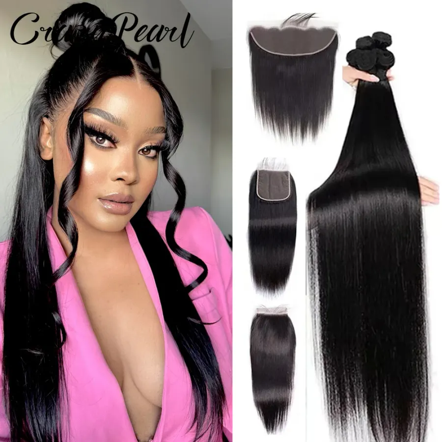 Human Hair Bundles with Frontal Straight Weave Human Hair
