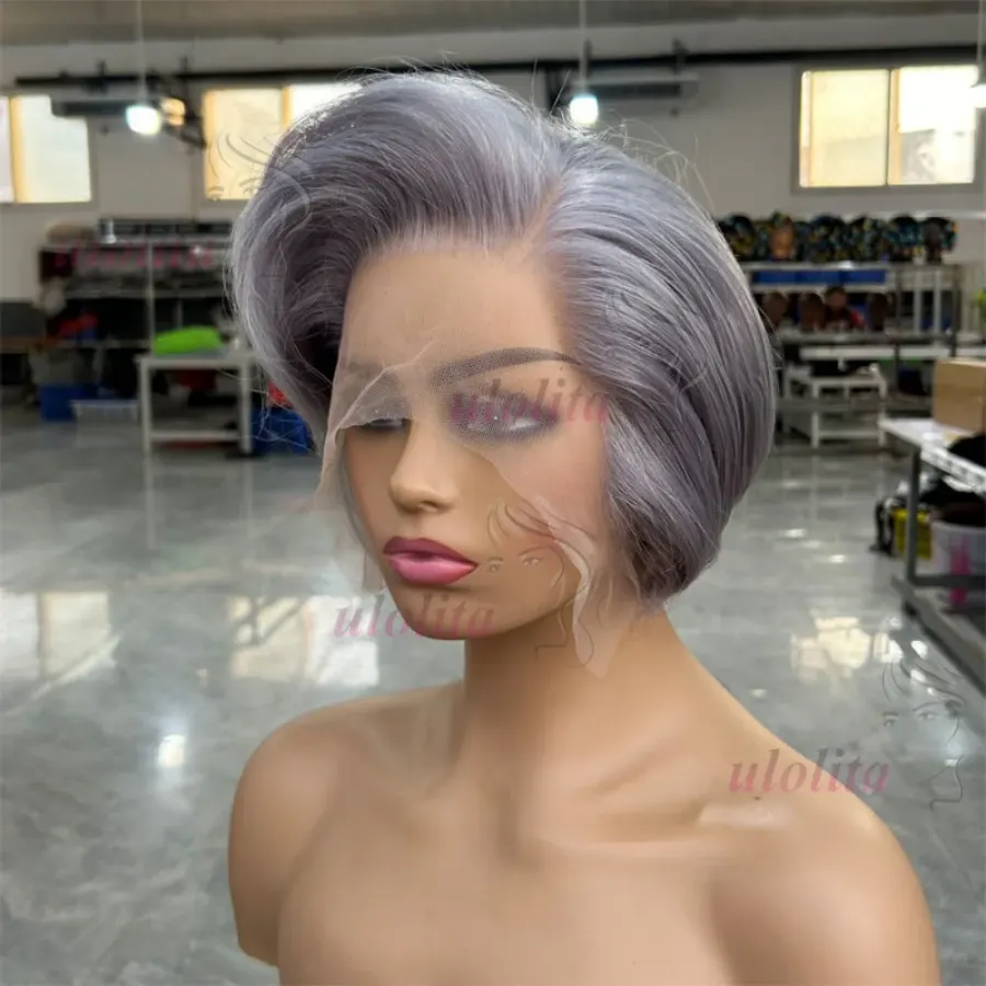 Pixie Cut Human Hair Wigs Salt And Pepper Wigs Short Bob
