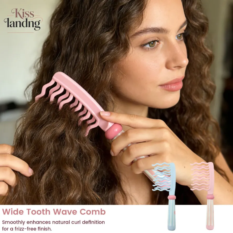 Wide Tooth Wavy Detangler Comb Curly Hair Anti-Tangle Wave