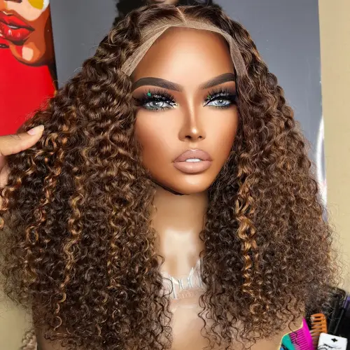 Highlight Ombre 4/27# Deep Wave Bob Wig 13x4 Lace Wig Curly