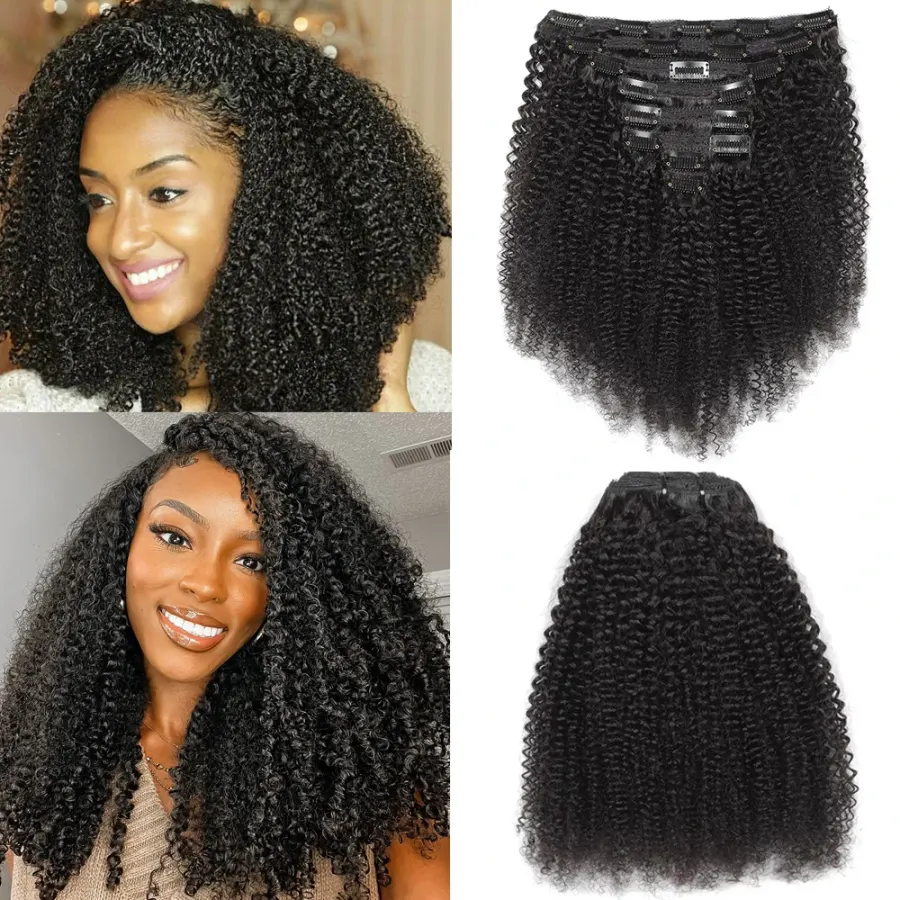 4c Kinky Curly Clip In Human Hair Extensions Full Head Afro