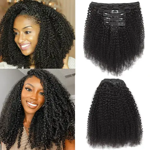 4c Kinky Curly Clip In Human Hair Extensions Full Head Afro