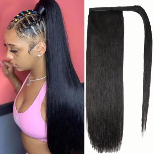 Straight Human Hair Ponytail Wrap Around Human Hair Ponytails
