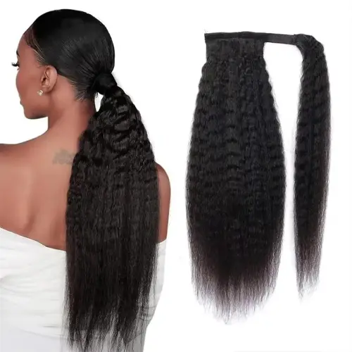 Kinky Straight Ponytaill Extensions Human Hair Wrap Around