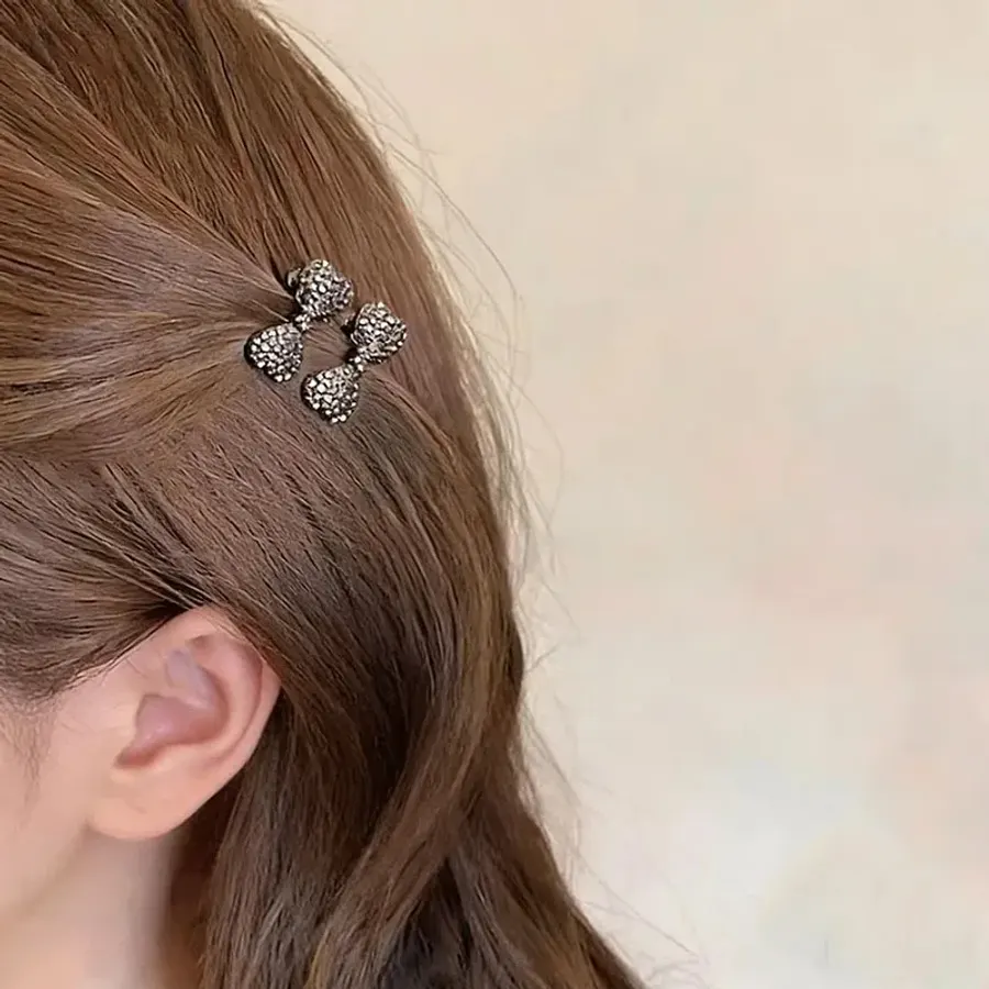 4Pcs Mini Rhinestone Bow Hair Clips Set Elegant Sweet Small