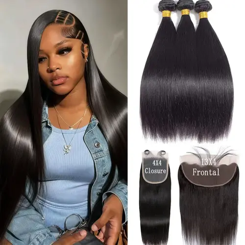 Straight Bundles with 13x4 Lace Frontal Human Hair 100%