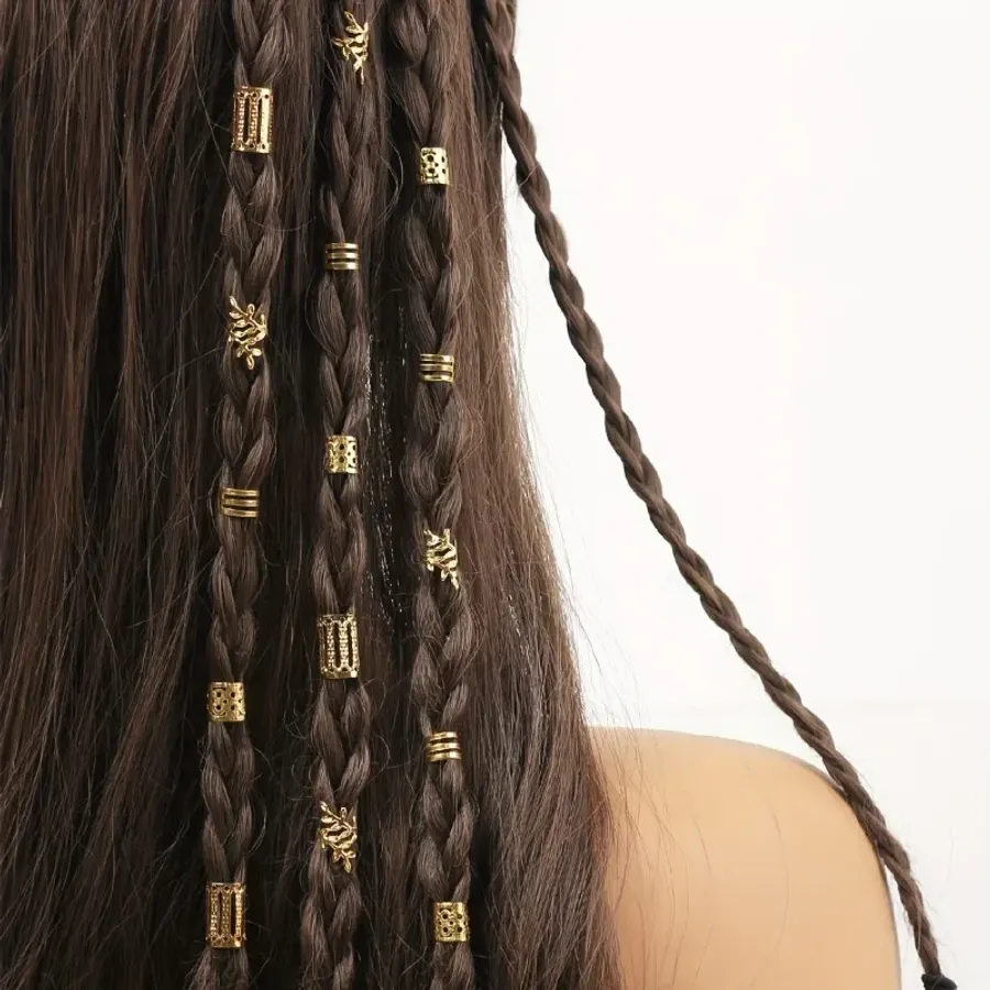 40Pc Mix Hair Braider Metal Hair Rings Beads Cuffs Tubes