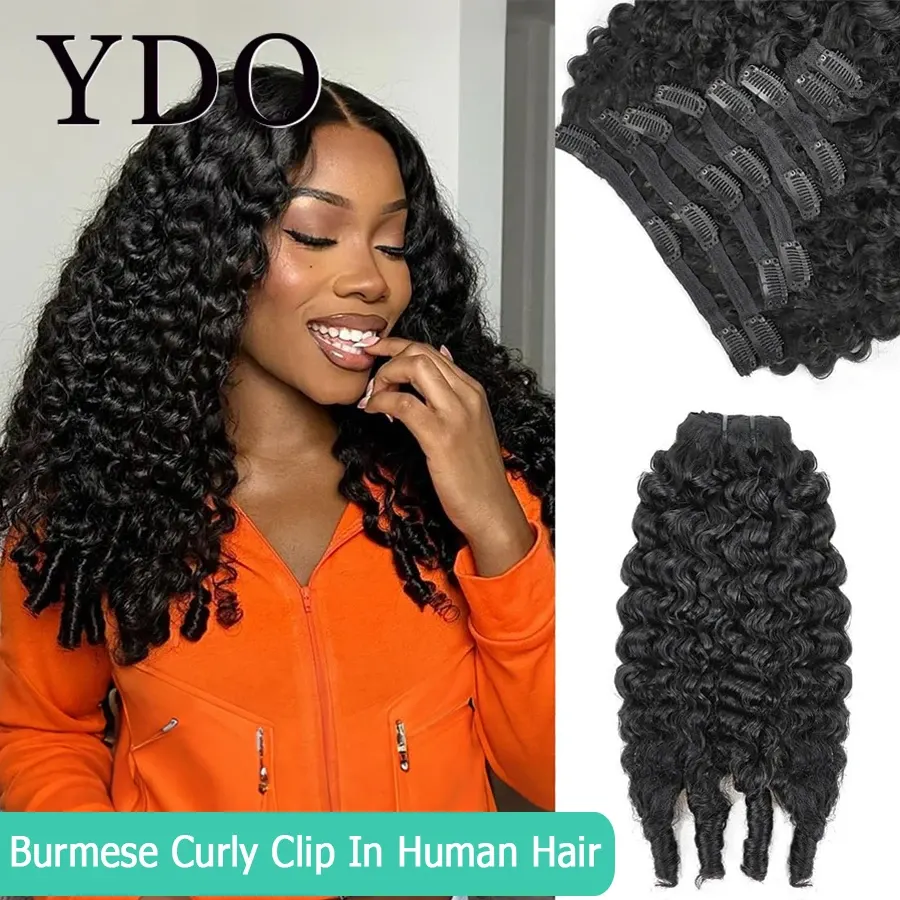 Burmese Curly Clip in Hair Extensions 100% Human Hair Full
