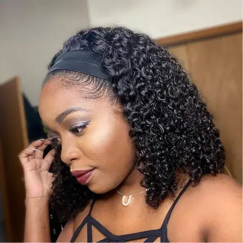 Headband Wig 100% Human Hair Bob Kinky Curly 250 Density