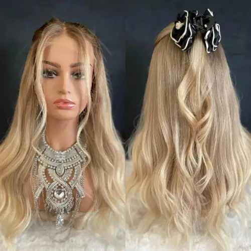 Invisible Transparent Lace Ombre Ash Blonde Wig with Dark