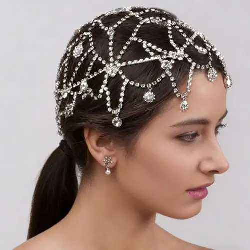 Crystal Rhinestone Hair Chain Floral Bridal Headpiece Luxury