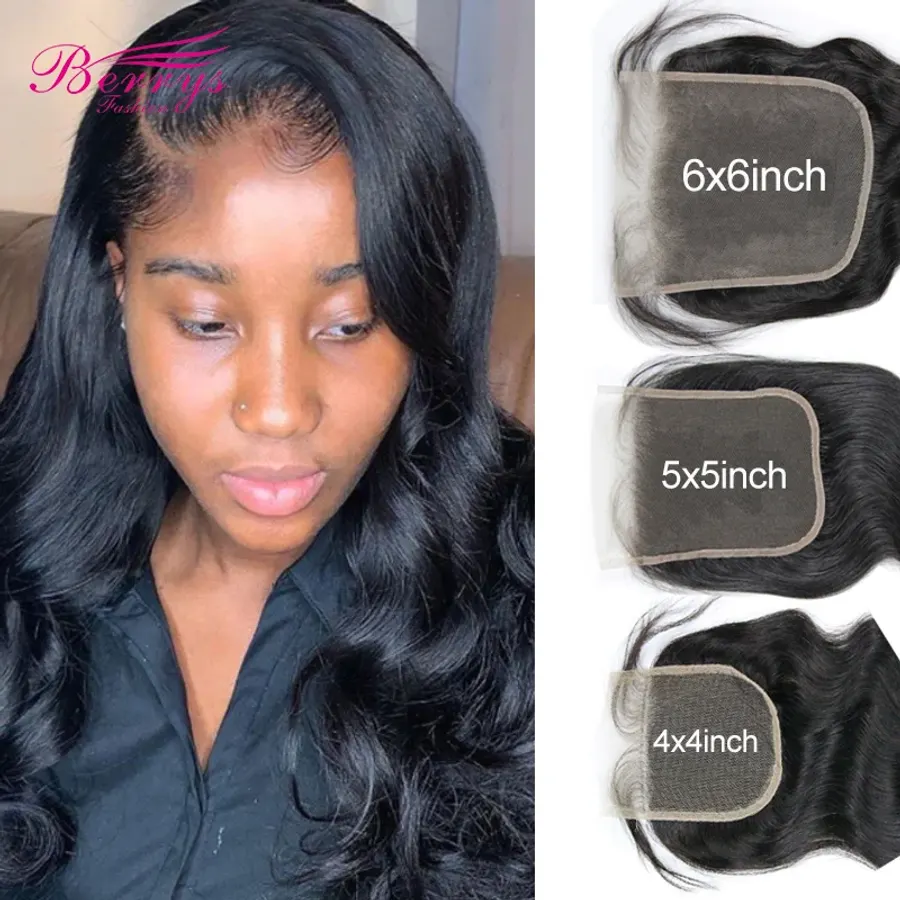 6x6 HD Lace Closure Human Hair With Baby Hair Brazilian Body