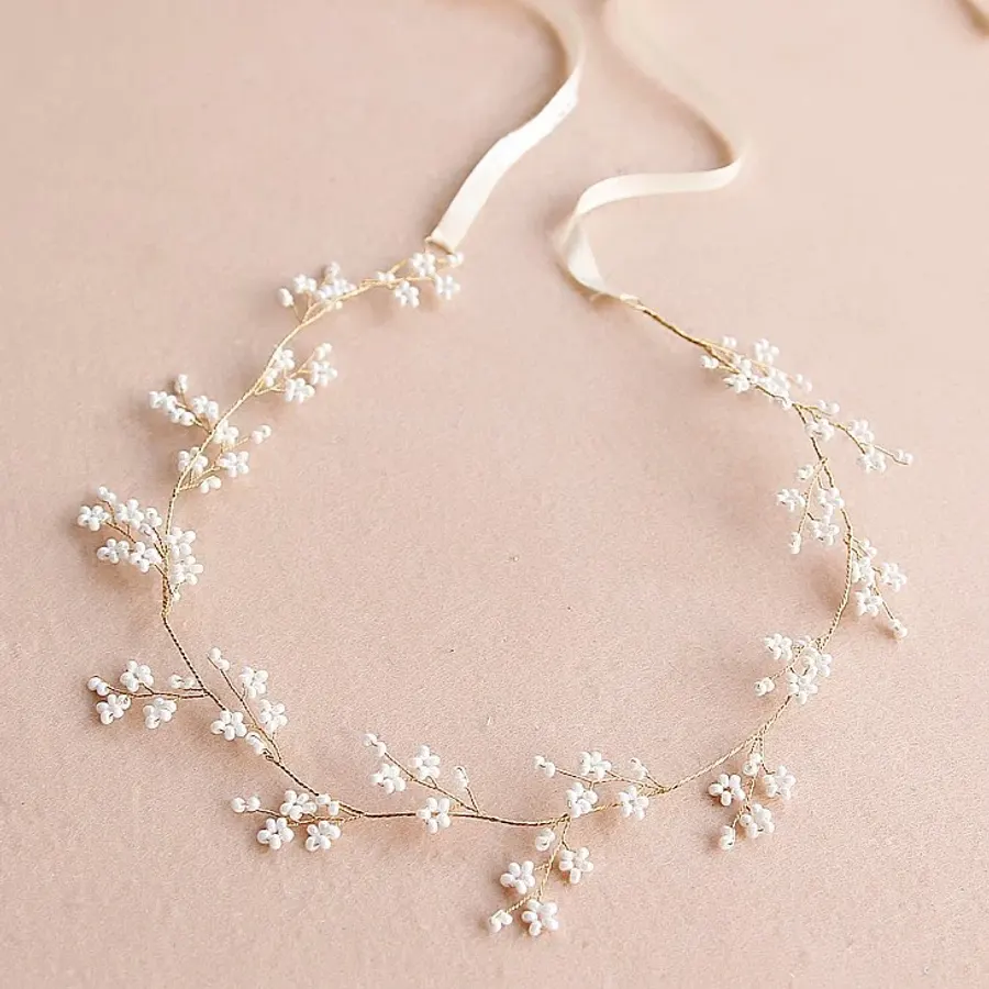 Handmade Pearls Gold Color Wedding Hair Vine Headband Bridal