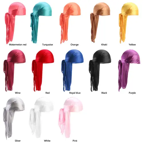Durag Silky Long Tail Scarf Cap Men's Satin Durags Bandanna