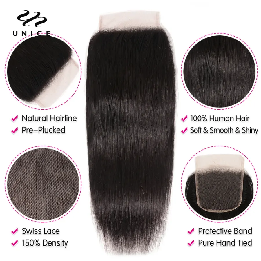 UNice Hair 5x5 HD Lace Closure Brazilian Straight Hair Lace